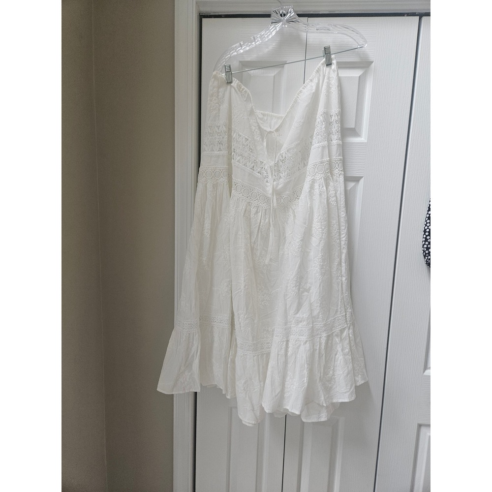 Adelina White Eyelet Lace Tiered Midi Skirt Bohemian Cotton Drawstring Waist
